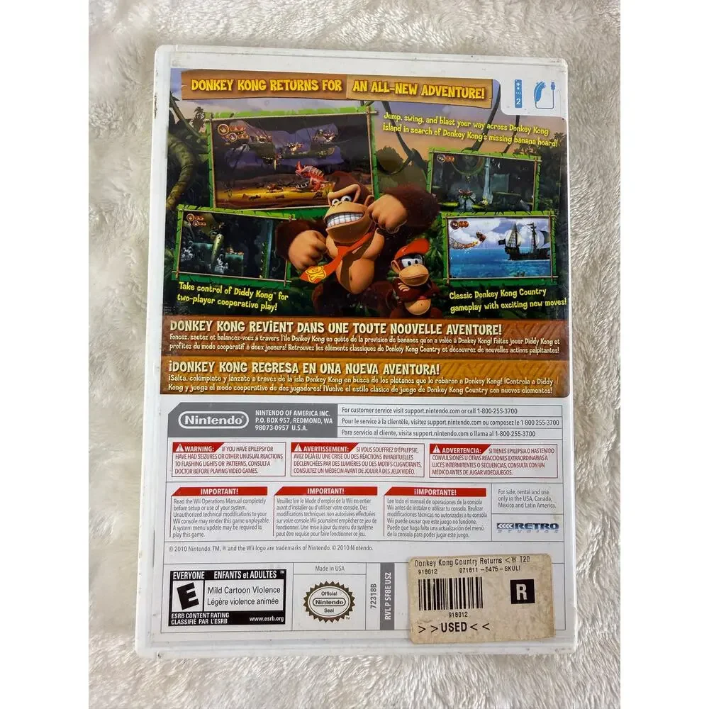 Donkey Kong Country Returns Nintendo Wii, 2010 CIB With Manual